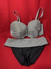 Panache Black & White 2 Piece Swimsuit Top Sz 38F Bottom Sz M Removable Straps