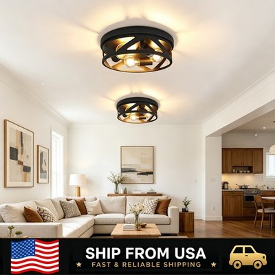 LETRY 2 Pack Black 3-Light Flush Mount Ceiling Light E26 Industrial Iron Fixture