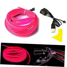 6.5ft EL Wire Car Interior Light, USB-Powered 6mm Flexible Bendable Car 2M Pink