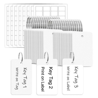Mr-Label White Thick Plastic Key Tag with 32mm x 55mm, White, 50 Tags