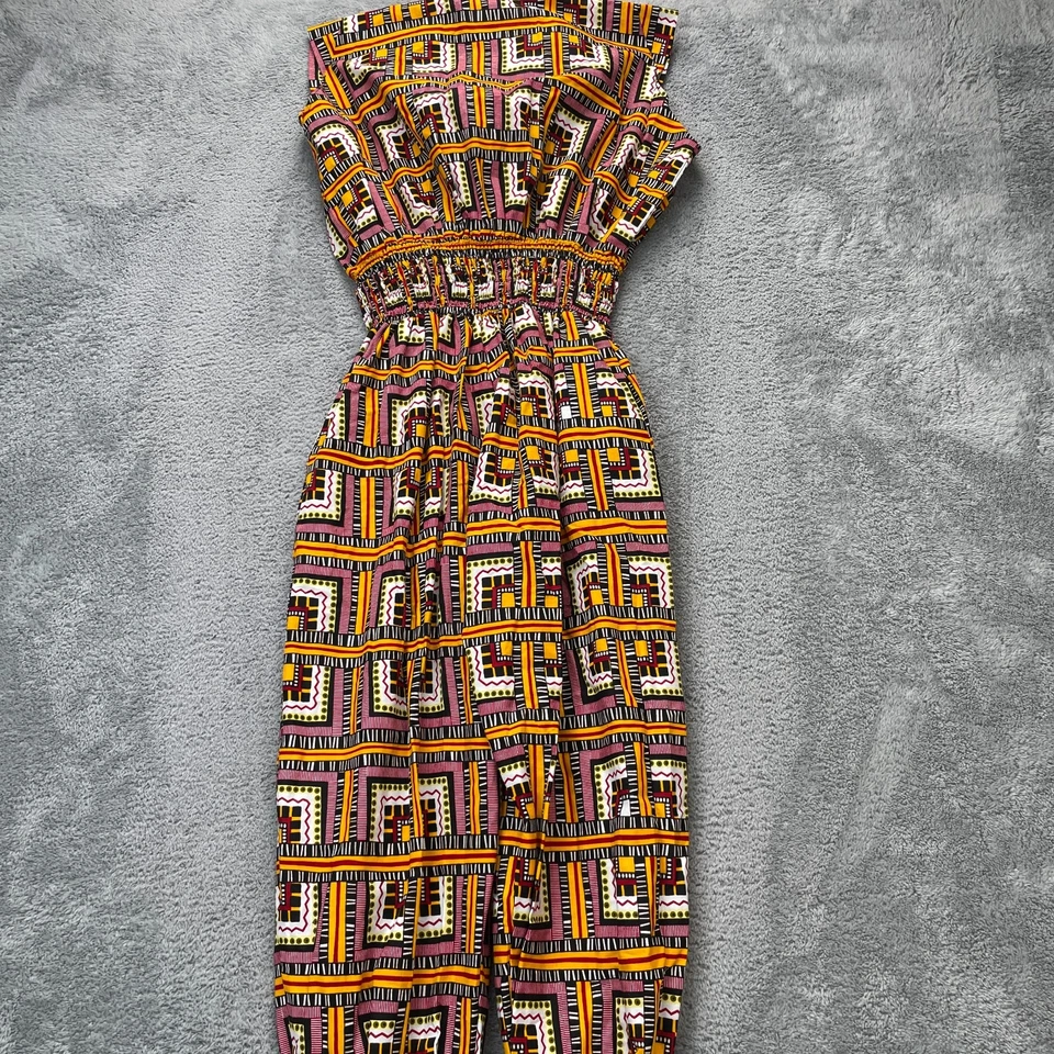 Африканский комбинезон женщин M желтый комбинезон комбинезон без рукавов эластичный пояс богемное - Изображение 3 из 4