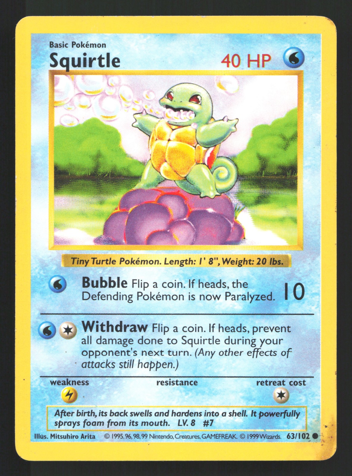 Squirtle 63/102 Base Set (Shadowless) Common Pokemon Card