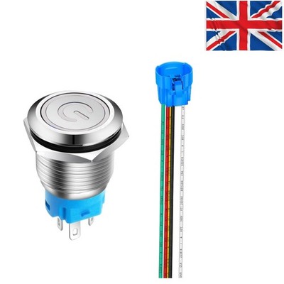 Edelstahl 19mm Kippschalter 12V-24V mit weißer Power LED Anzeige
