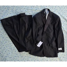 Needle Stitch Mens Black Tuxedo Suit Set 42R Jacket 36R Pants Wool Blend NWT