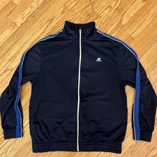 Y2K Vintage Russell Track Jacket Large Full Zip 12  date Navy Blue Clean EUC