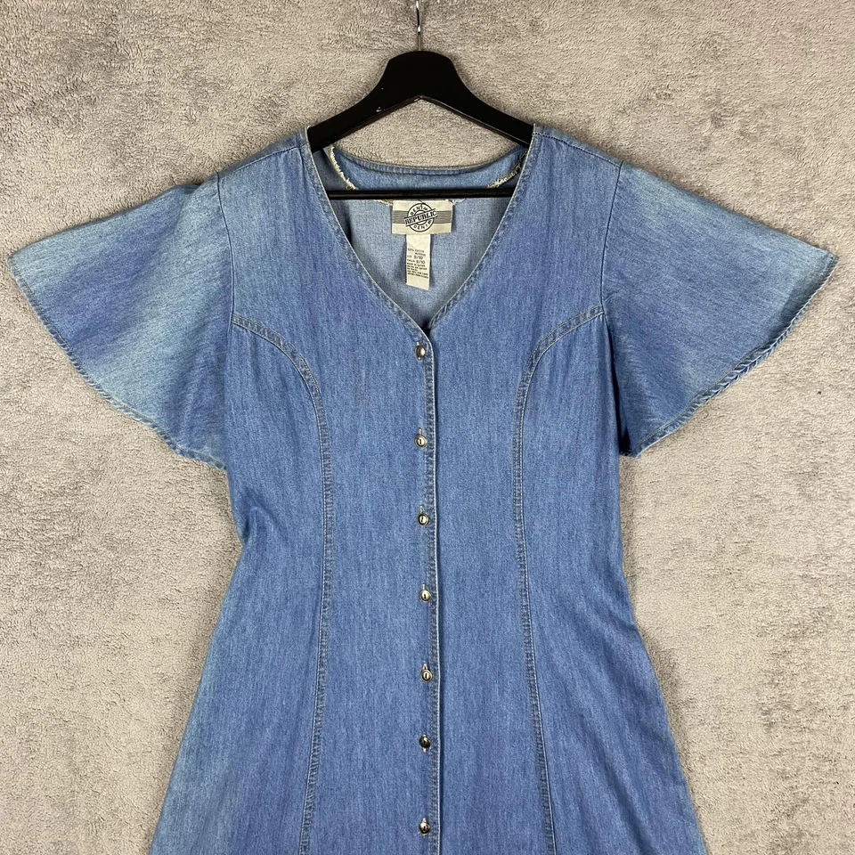 Vestido Denim Republic Para Mujer 9/10 Denim Botón Delantero Maxi Cuello en V Con Cordones Espalda Foto 2 de 4