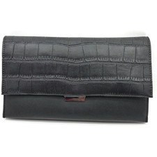 Black Faux Crocodile Clutch Shoulder Bag Chain Strap Evening Purse 10 x 6 inch