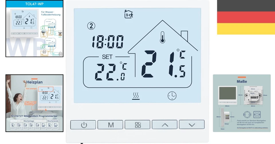 Kompaktes 230V Raumthermostat für Wasserheizung mit LCD Display - Beok Controls - Bild 2 von 4