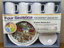 RARO De Colección 1982 Four Reasons Melamina 12 Piezas Plato Taza Cuenco Juego EE. UU. NUEVO EN CAJA
