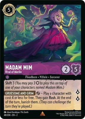 Disney Lorcana TCG Rise Of The Floodborn Madam Mim Rival of Merlin Rare 48/204