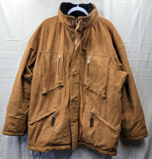 Bogner Mens Brown Coat Size 44 USA Made Hideaway hood has flaws