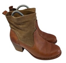 Rag Bone Mercer II Boots Camel Tan Leather Suede Block Heel Booties Sz 36 US 6