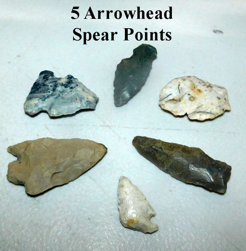 Lot of 5 Arrowheads Spear Points Native American Butler County Ohio A-54