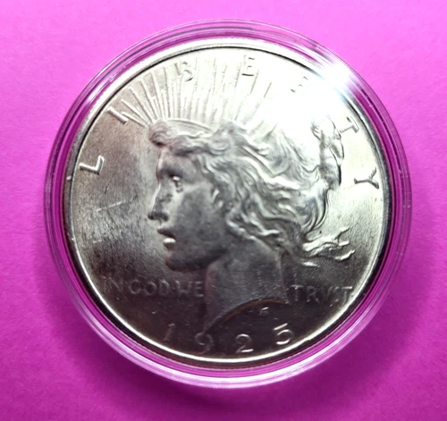 1925-P Peace Silver Dollar - # 1 - 90 % Pure Silver- X-Fine - AU/BU - In Capsule