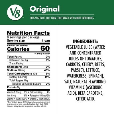 V8 Original 100% Vegetable Juice, 11.5 fl oz Can (24 Pack)