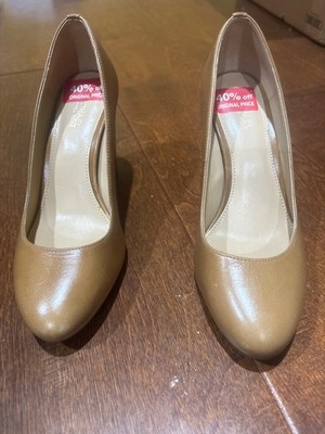 Michael Kors Women's Camel Tan Leather Round Toe Slip On Dress Pumps Heel new