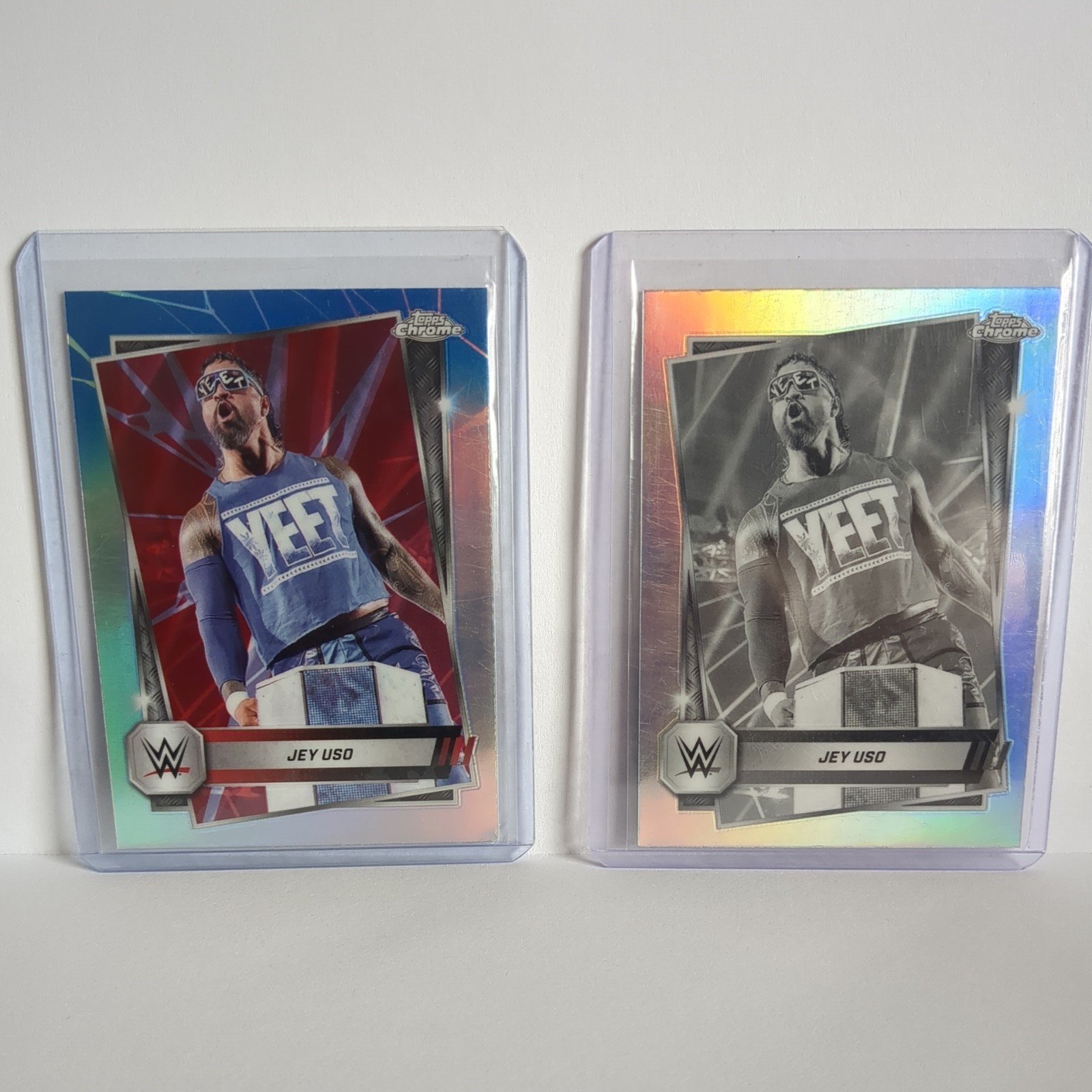 2025 Topps Chrome WWE - Jey Uso #106 Sepia AND Red/Blue Refractor (2 cards)