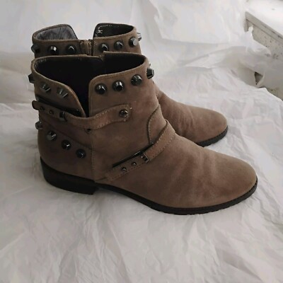 $595 STUART WEITZMAN Go West Suede Studded Women's Biker Boots  Size 6.5M