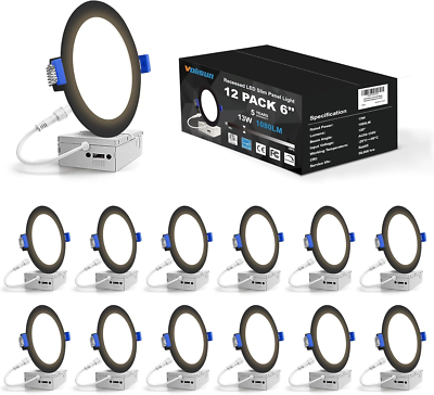 #ad #ad 12 Pack 6 Inch Recessed Lighting 5CCT LED Recessed Light Black 2700K 5000K Sel $121.06