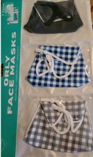Orly 3 Pack Adult Face Masks Cherkered Blue Grey&Solid Blue NW Reusable/Washable