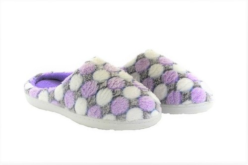 Pantuflas de espuma viscoelástica forradas de lana para damas zuecos con lunares morados - Imagen 1 de 4