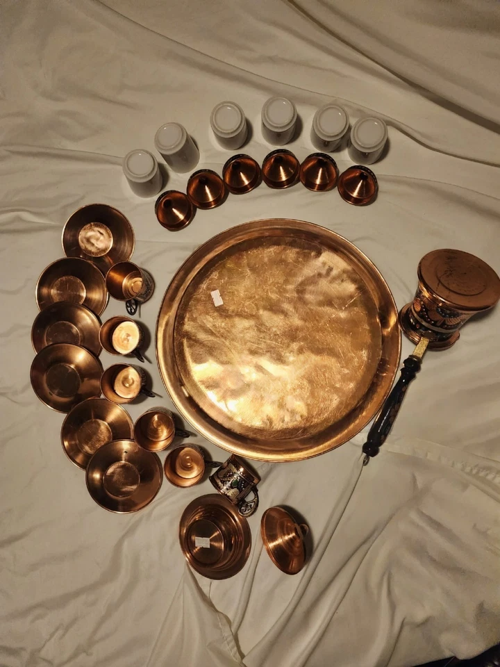 Juego de café turco, juego de café turco de cobre hecho a mano, taza de café espresso, juego de 6 Foto 2 de 4