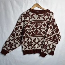 VTG Gitano Pullover Sweater Snowflake Ski Winter Unisex Large/XL Rust