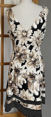 Vtg 90s AGB Women’s A-Line Dress Sz 14 Beige Floral Black Trim Sleeveless Mini - Picture 4 of 13