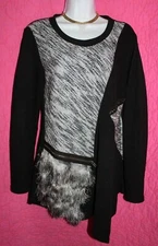 SIMPLY COUTURE Thin Tunic Sweater Asymmetric Fuzzy Eyelash Zip Embellished  Sz M