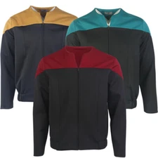 For Picard Gold Blue Red Uniform Voyager Starfleet Jacket Top Shirts Costumes