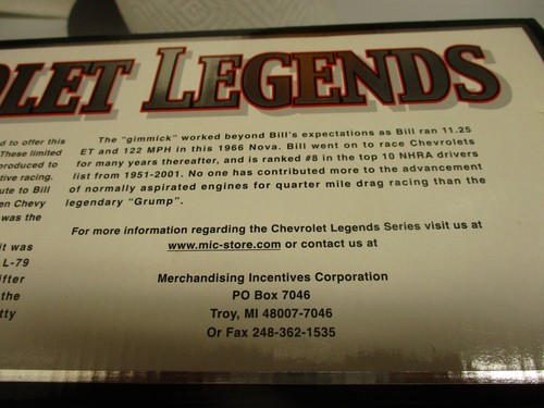 HAND SIGNED BY BILL JENKINS ERTLE CHEVROLET LEGENDS 1966 CHEVY NOVA A/S - Picture 13 of 14