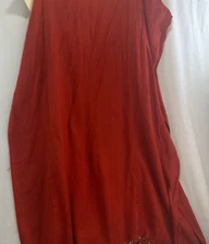 Fine Shaw 100% Viscose Made In India Christmas Red With Fringe 66" X 28"