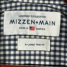 Mizzen Main Shirt Mens XL Blue Gingham Plaid Check Button Up Leeward Trim Fit