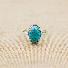 Natural Turquoise Boho 925 Sterling Silver Handmade Statement Women Ring 168