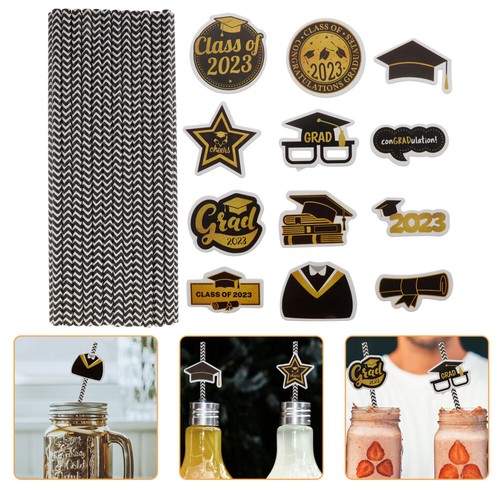 24 Pcs Party Paper Straws Kids Graduation Decorations Season Decorative