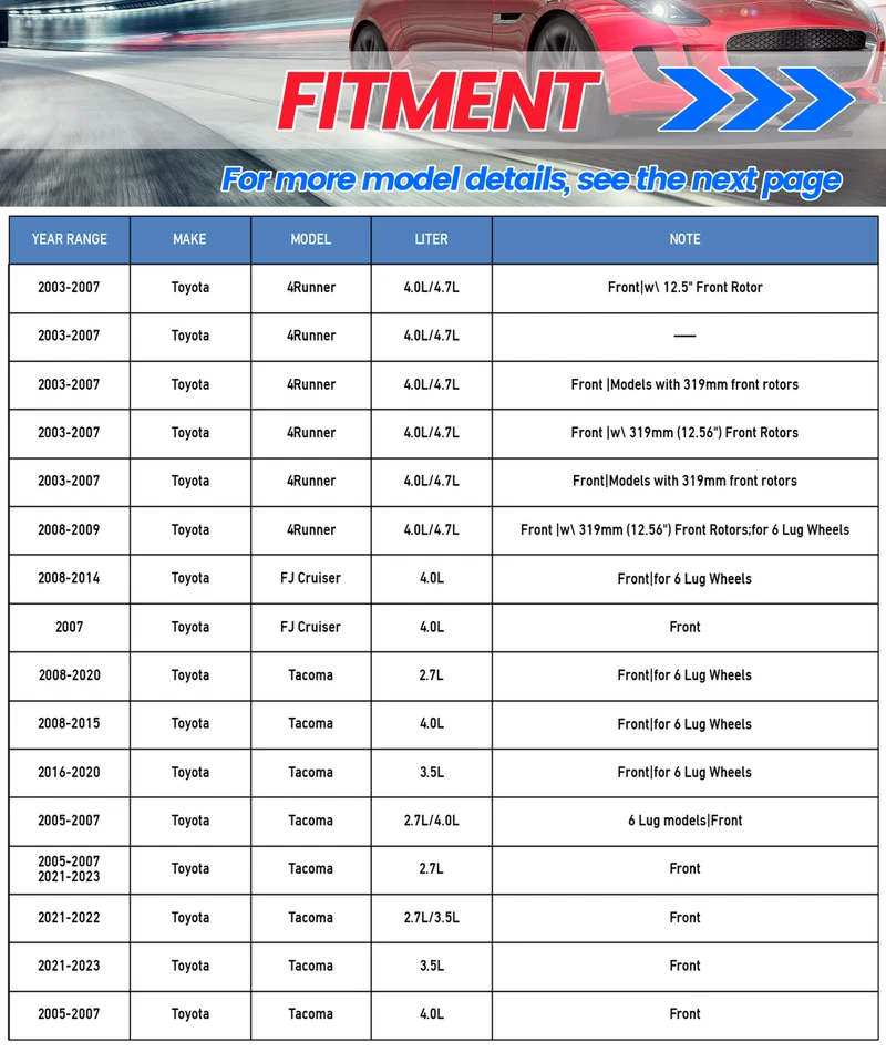 Front Brake Rotors Ceramic Brake Pads Kit for 2005-2020 2021 Toyota Tacoma 6 Lug Foto 2 de 4