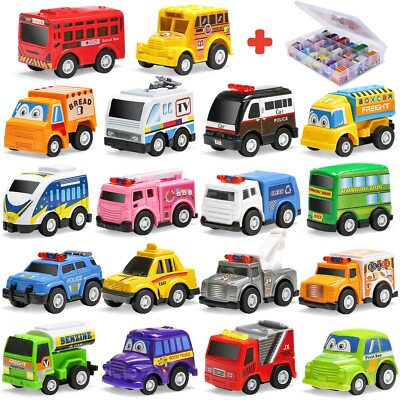 18 Pack Assorted Pull Back Car Toys for Kid with Storage Organizer