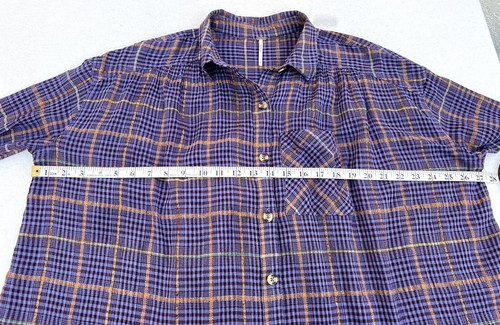Camisa a cuadros de algodón Free People de gran tamaño púrpura arrugada texturizada algodón talla pequeña - Imagen 8 de 20