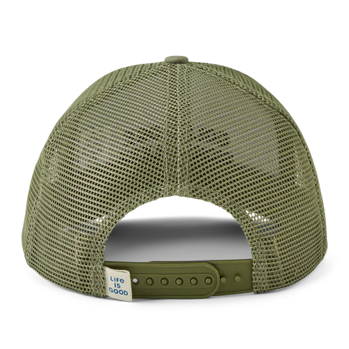 Life is Good. Unisex Golf More Worry Less Trucker, Moss Green - Picture 3 of 3