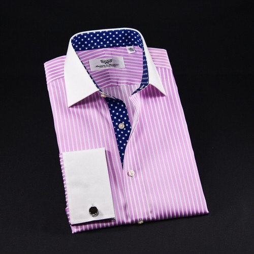 Pink Winchester Stripe Unique Designed Stars Inner Lining Business Shirt Smart - Picture 7 of 12