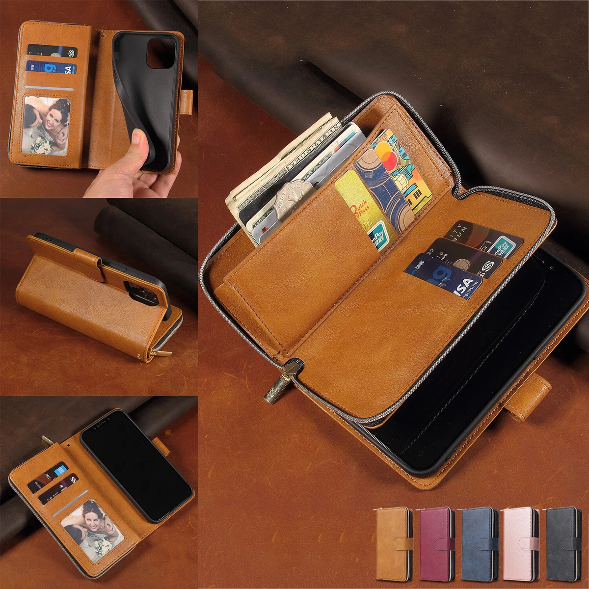 Iphone zipper wallet case sale