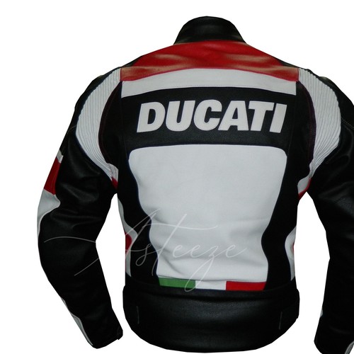 Mens motorcycle jacket armored leather, Ducati Biker Leather Jacket Racing Gear - Picture 3 of 5
