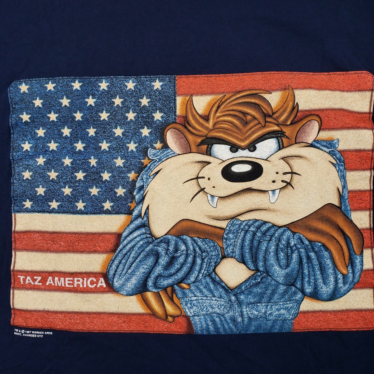 Vintage 1997 Changes Taz American Flag Tasmanian Devil Shirt Large 