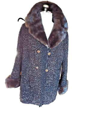 Vintage Persian Lamb Coat with Mink Collar -Dark Brown Giffels Furs Schaiparelli