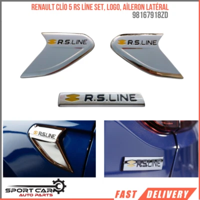 Renault Clio 5 RS Line Set, Logo, Aile Latérale, Acier Inoxydable, Plastique ABS