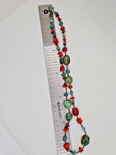 Red Coral And Genuine Turquoise Necklace 26 in - Picture 4 of 4