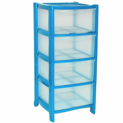 4 Drawer Blue Plastic Large Tower Storage Drawers Chest Unit With