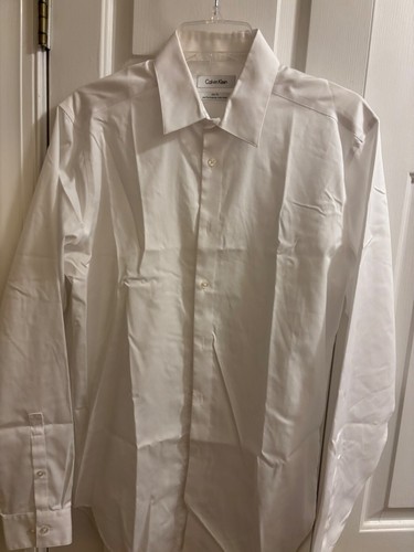 Camisa de vestir blanca ajustada con botones de manga larga 15,5 34/35 de Calvin Klein para hombre nueva sin etiquetas