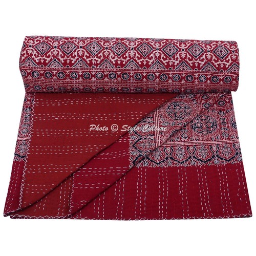 Cotton Vintage Bed Runner Bohemian Blanket Queen Kantha Quilt Boho Bedspread - Picture 2 of 7