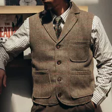 Red Tornado Men's Wool Vest Woolen Tweed Vest Vintage Suit Waistcoat Buckle Back